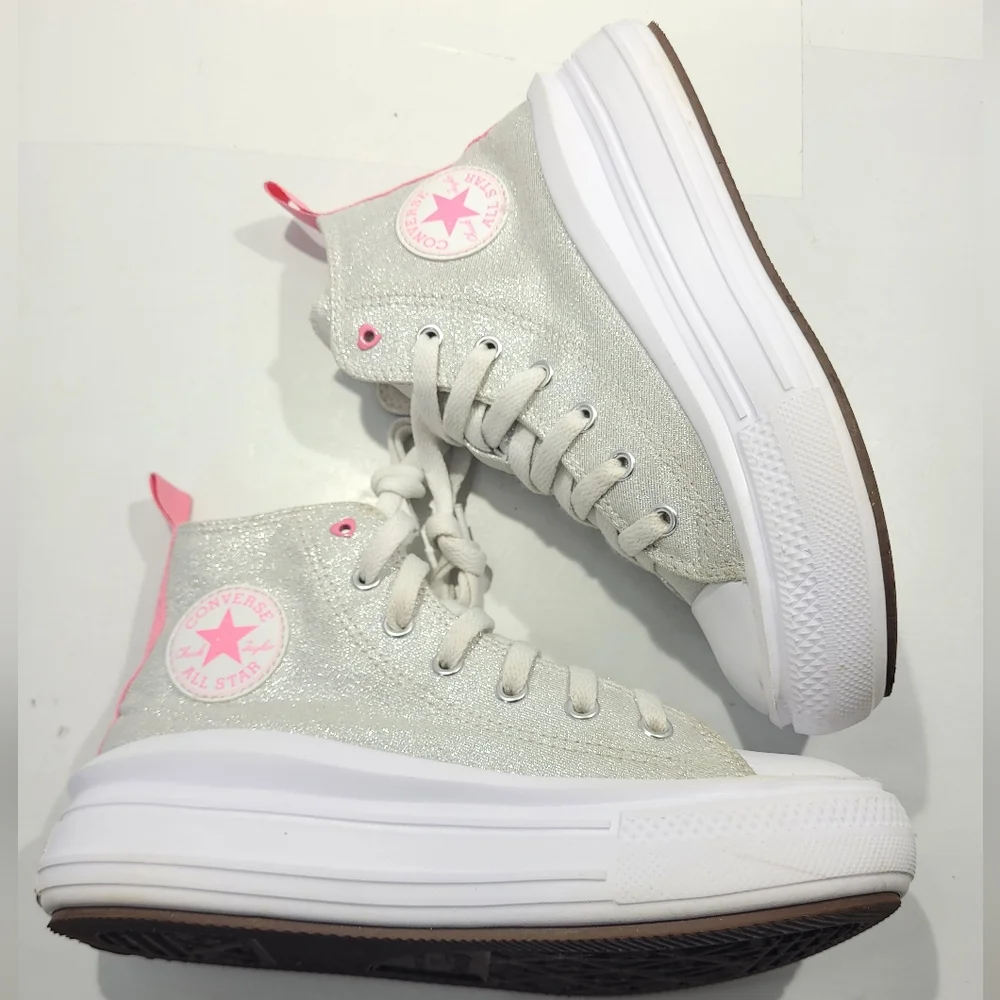 CONVERSE LITTLE GIRLS CHUCK TAYLOR ALL STAR MOVE SPARKLE PLATFORM HI TOP SHOE 3 - Picture 11 of 15